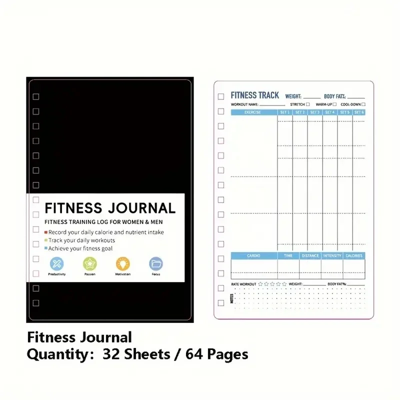 Nutrition And Exercise - สมุดโน้ตแบบสันเกลียวสำหรับวางแผนการออกกำลังกายและโภชนาการรายวัน 32 แผ่น สมุดบันทึกการออกกำลังกาย แผ่นเขียนโน้ต อุปกรณ์สำนักงานและโรงเรียน
